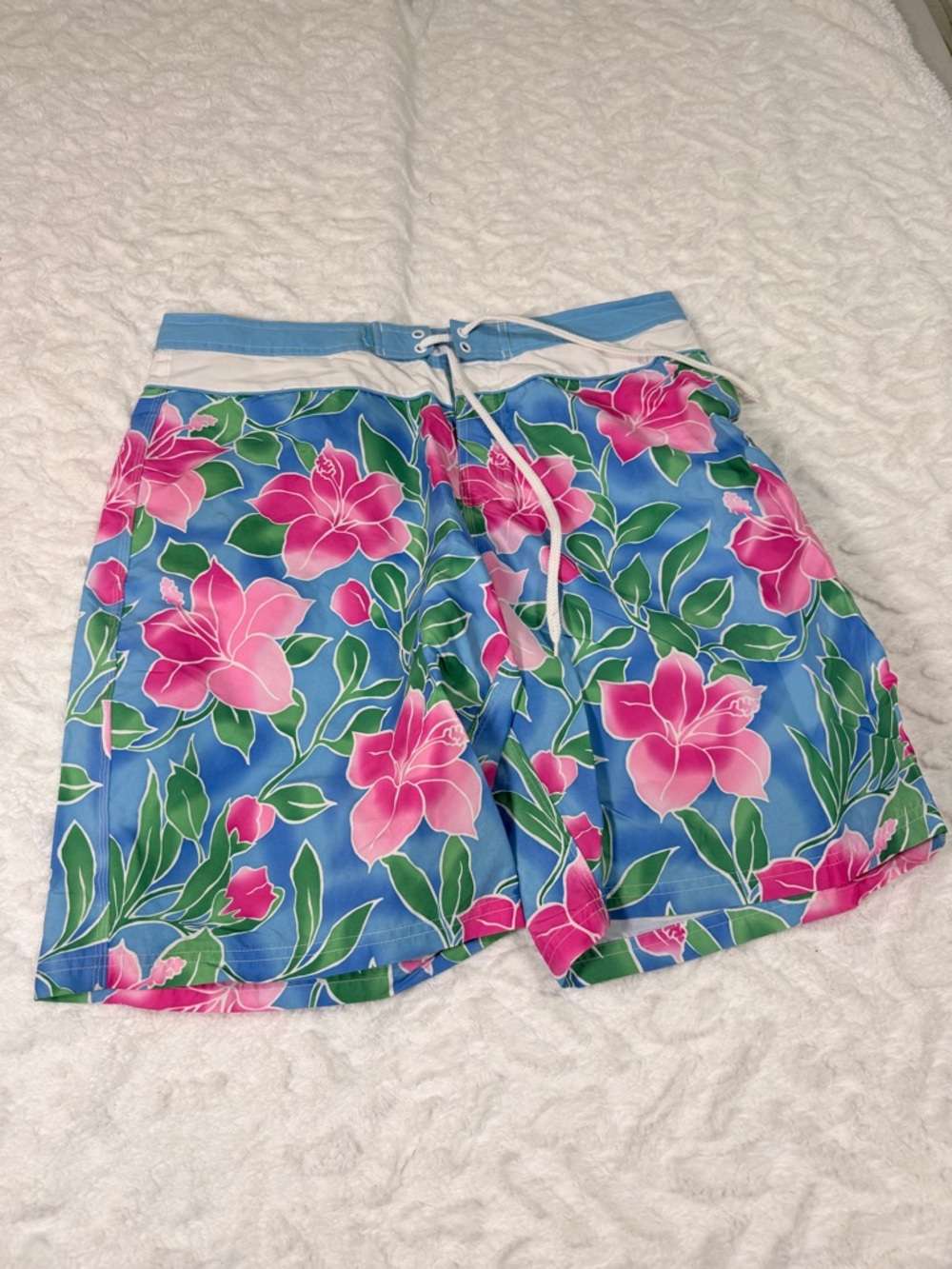 Women’s Blue Floral Swim Board Shorts with Pink Flowers- Size 13 - EUC